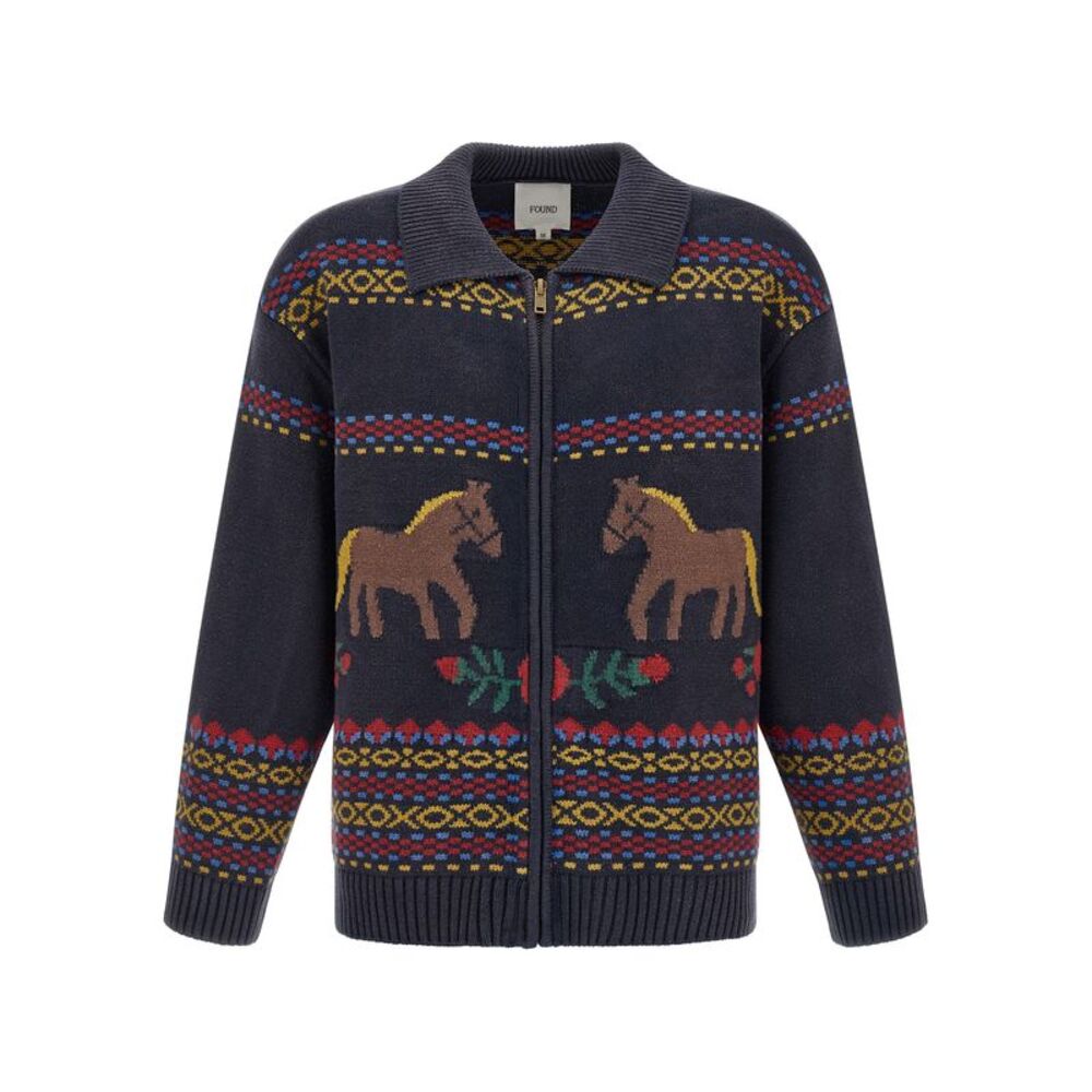 FOUND Blue Cotton Men's Cardigan